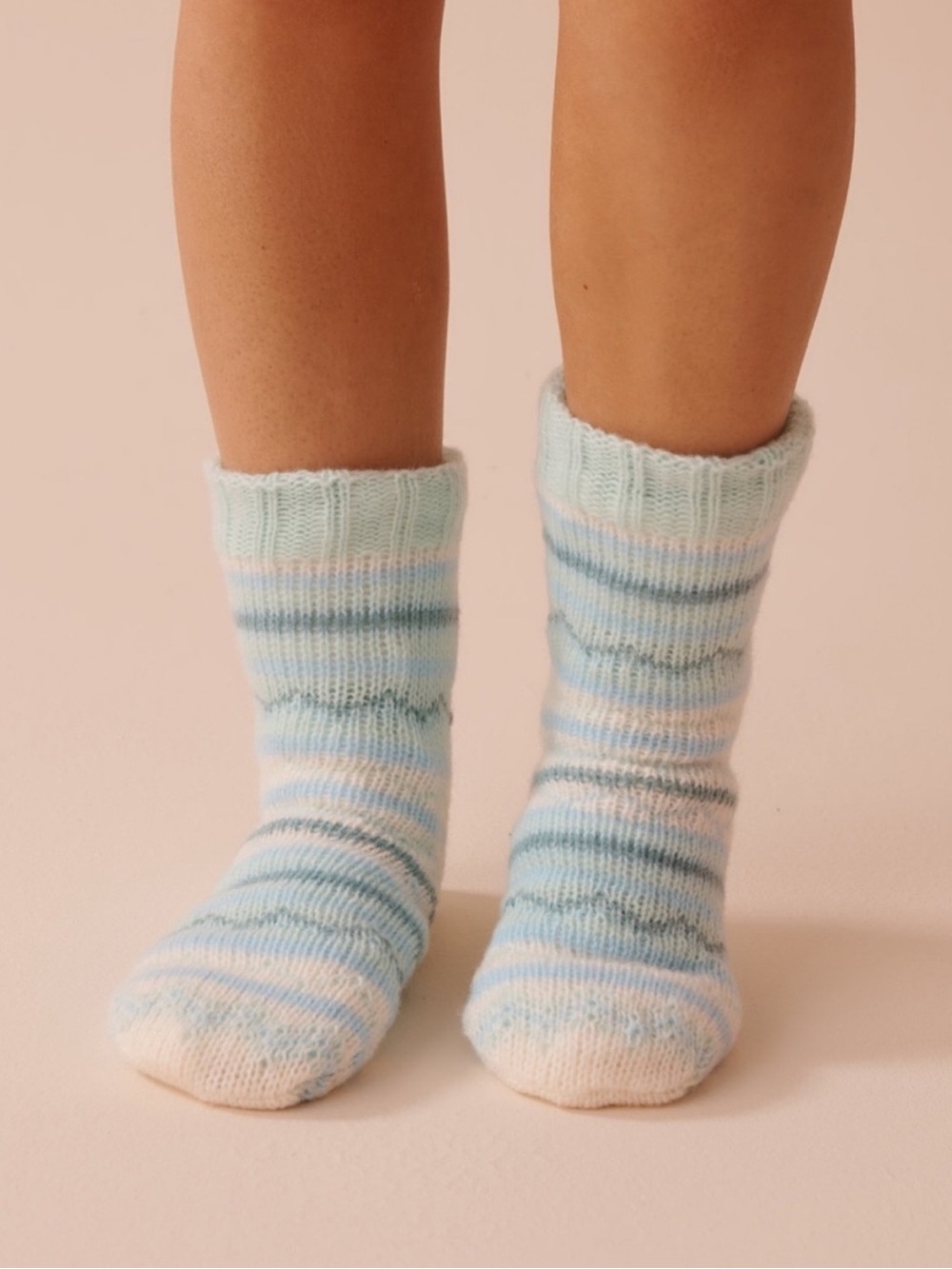 la Vie en Rose Striped Knit and Sherpa Socks